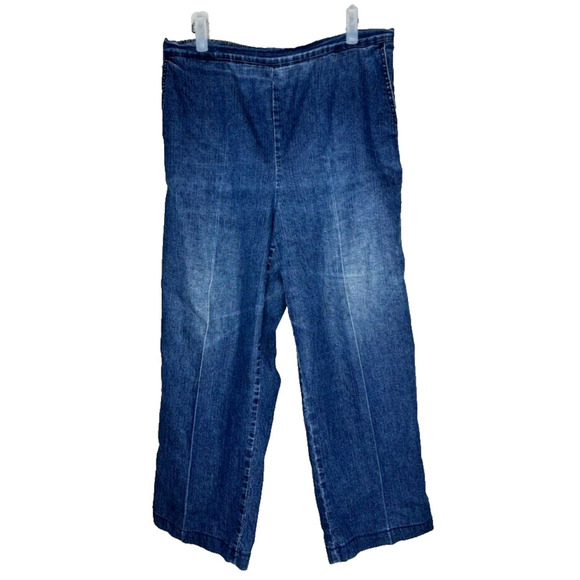 Alfred Dunner Pants - Alfred Dunner Jeans Womens 12 Blue Denim Pockets Wide Leg Pull On Pants